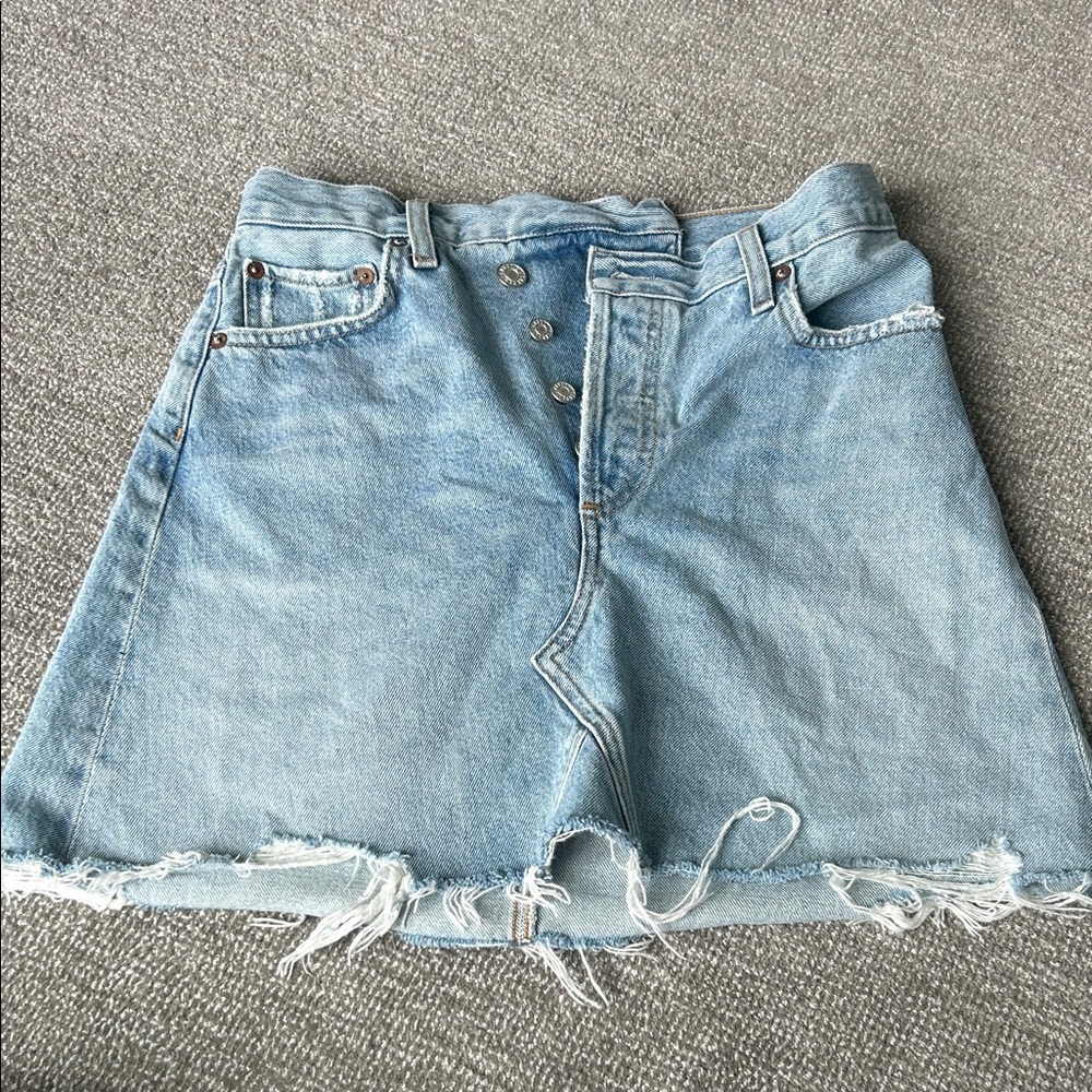 Agolde Light Blue Frayed Jean Shorts